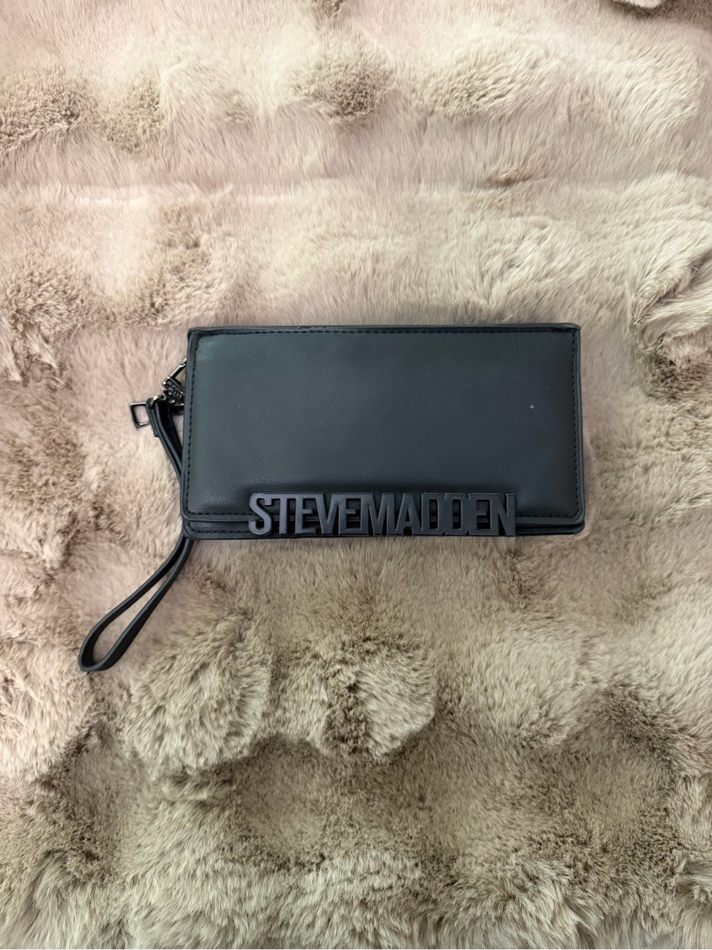 Steve Madden Black Leather Logo Wristlet